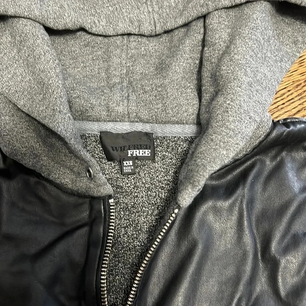 WILFRED FREE Heather Gray Hooded Jacket Faux Leather - Picture 2 of 6